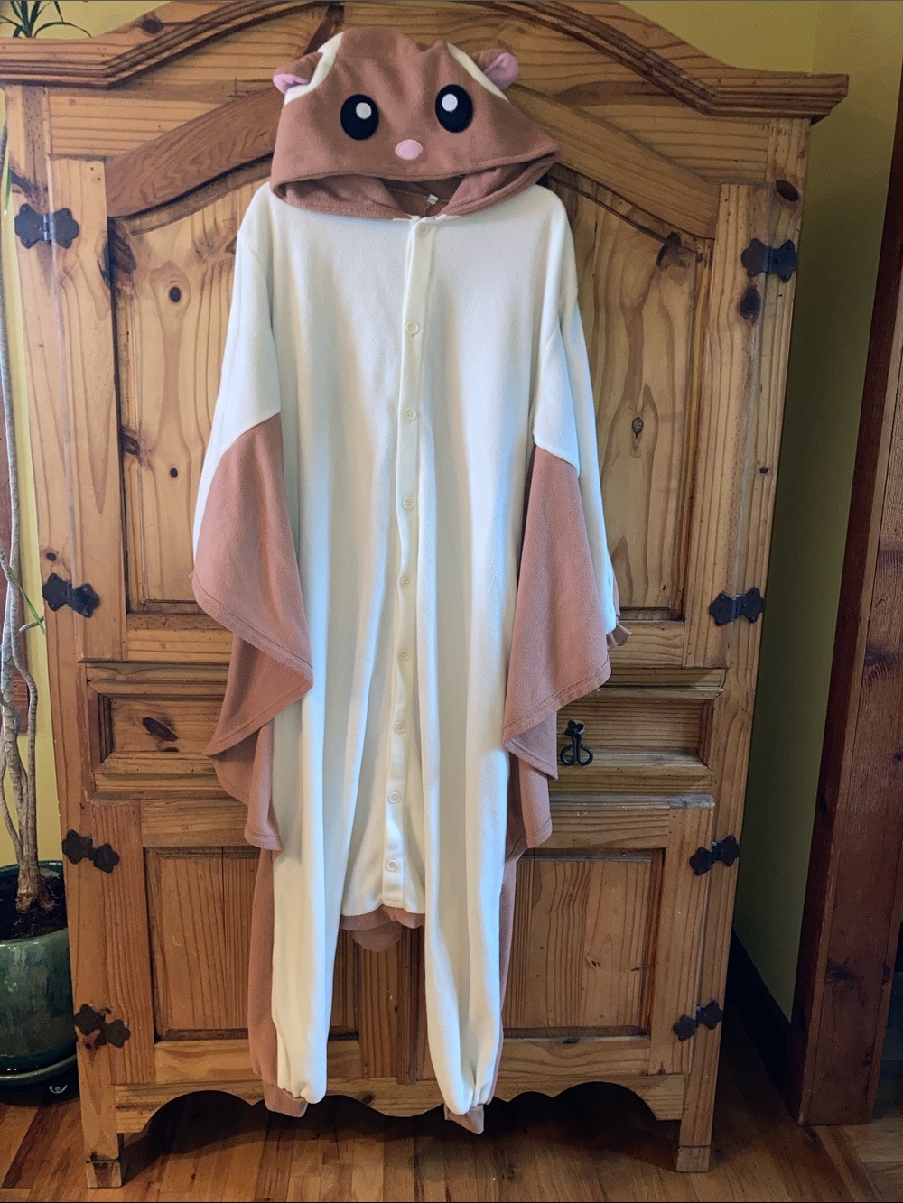 Adult Azo white brown  flying squirrel hooded costume size L
